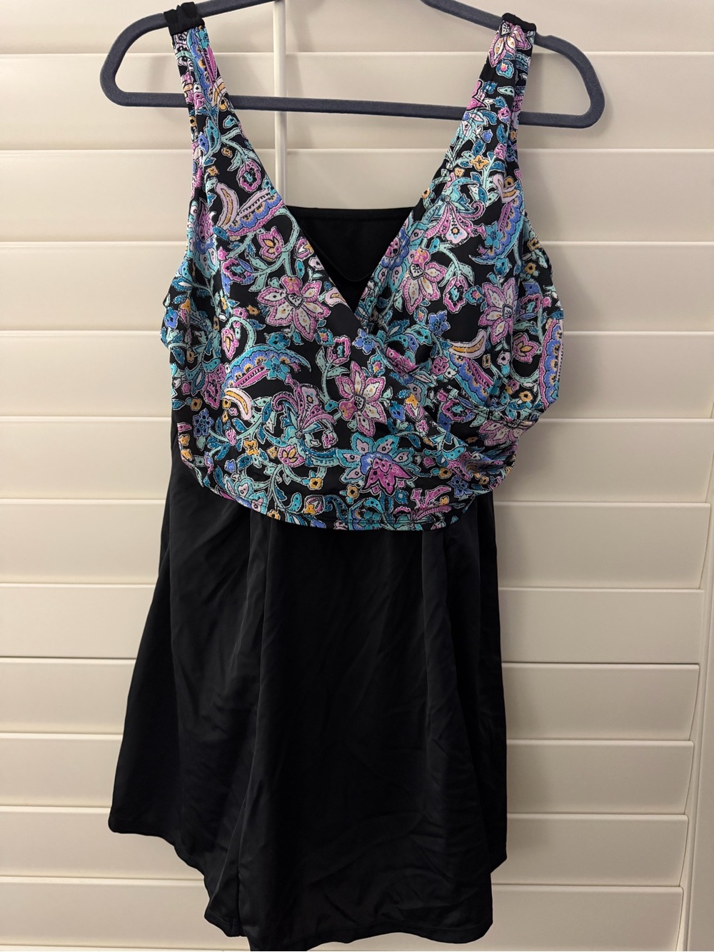 Black Swimdress with Blue & Pink Paisley Top - Women Swim